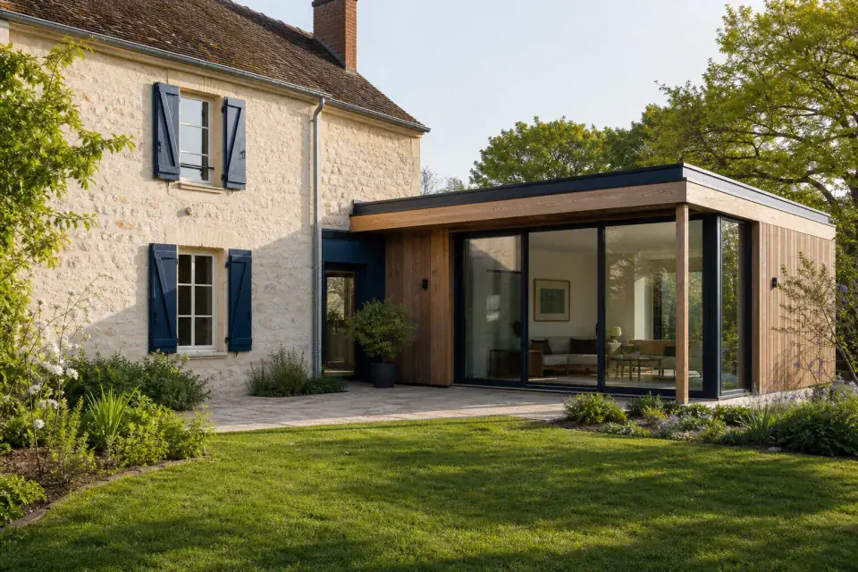 Une maison individuelle et son extension, illustrant le choix du type de projet dans le formulaire.